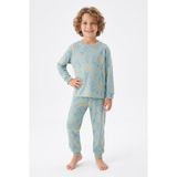 Pistyle Erkek Çocuk Aslan ve Timsah Baskılı %100 Pamuk Interlok Kumaş Uzun Kollu Pijama Takımı - Gri - 6 - 7 Yaş