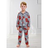 Pistyle Erkek Çocuk Örümcek Desenli Düğmeli Alt Üst Pijama Takımı - Kırmızı - 11 - 12 Yaş