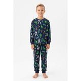 Pistyle Garson Erkek Çocuk Karakter Baskılı %100 Pamuk Reaktif Boyama Süprem Kumaş Uzun Kollu Pijama Takımı - Laci - 9 - 10 Yaş