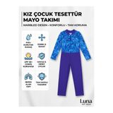 pistyle Kız Çocuk Tesettür Mayo Takımı - Marbled Desenli Tam Kapalı Mayo