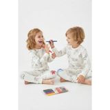 Pistyle Üniseks Çocuk Boyanabilir Desenli %100 Pamuk Süprem Kumaş Uzun Kollu Pijama Takımı - Beyaz - 7 - 8 Yaş