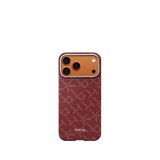 Pitaka Iphone 17 Pro Monogram Aramid Fiber Karbon Magsafe Uyumlu Telefon Kılıfı - Kırmızı