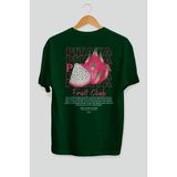 Pitaya Arka Baskılı Yeşil Oversize T-Shirt Erkek Kadın Pamuk Bisiklet Yaka Tişort - Zümrüt Yeşili