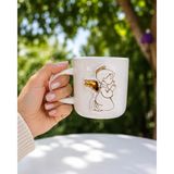 Pitaya Sanat El Yapımı Seramik Kupa 240 ml - 24K Altın Yaldızlı ve 3D Melek Figürlü - Beyaz - Gold - 200 ml