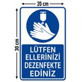 PixelDesign El dezenfekte levhası, ellerinizi dezenfekte ediniz tabelası, el hijyeni levhası, dezenfektan kullanım tabelası, hijyen uyarı levhası, el temizliği tabelası, sağlık uyarı levhası 20x30cm