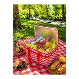 Pixue 40 Litre Termal Pötikareli Piknik Sepeti 43x33x26cm Kırmızı Beyaz