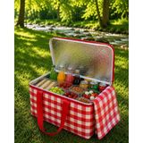Pixue 40L Termal Pötikareli Sepet ve 160x160 cm Premium Kırmızı Beyaz Örtü Seti Esnek Kumaş