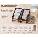 Pixue 7 Li Valiz Içi Düzenleyici Set Çizgili Fileli Seyahat Organizeri 3 Çanta3 Kese 1 Ayakkabı Çizgili Kumaş Fermuarlı