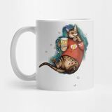 Pixxa Cat Cinemaholic Bingewatcher With Popcorn And Fan Flash Kedi Kupa Bardak