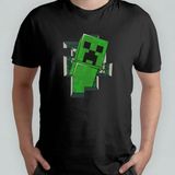 Pixxa Minecraft - Creeper %100 Pamuklu Bisiklet Yaka T-Shirt Model - 1 - Siyah