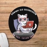 Pixxa Model 1 Oval Dünyayı Ele Geçireceğim Kedi Bilek Destekli Mouse Pad