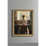 Piyano Çalan Kadın - Vintage Desenli Çerçeve - İnce Model, Altın4, 30 x 40