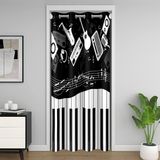 Piyano Odası Bölücü Perde Örtüsü 106 x 203 cm Müzik Aleti Kapı Perdesi Erkek Kız Çocuk Müzik Temalı Dolap Kapı Örtüsü Perde Yatak Odası Oturma Odası için Siyah Beyaz Pencere Uygulamaları