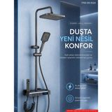 Piyano Tuşlu Dijital Duş Seti — Freddo 4 Fonksiyonlu LED Ambiyans Işıklı Termostatik Akıllı Duş Seti, Yağmurlama Tepe Duş + El Duşu + Banyo Bataryası (Antrasit) Frd-Sn 5024