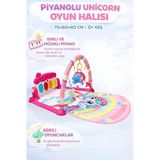 Piyanolu Unicorn Desenli Bebek Oyun Halısı 0+ Ay, Hayvan Figürlü Işıklı ve Müzikli Gelişim Matı