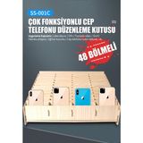 Piyatech 48 Bölmeli Ahşap Cep Telefonu Saklama Kutusu Masaüstü Düzenleyici Organizer - SS-001C - Normal - 001-Renkli