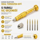 Piyatech Manyetik Hassas Tornavida Seti 5 Uçlu – Mini Tamir ve Elektronik Alet - Gold - 001-Renkli - 15