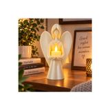 Piyatech Melek Mumluk Dekoratif Siyah Melek Biblo Mumluk Pilli LED Mum Hediyeli 22,5x15 cm - Beyaz