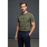 Piyera Erkek Inspire Baskılı Süprem Kumaş Basic Tişört Slim Fit Pamuklu Erkek T-Shirt Koyu HAKI-181 - 3XL