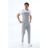Piyera Erkek Kombin Gri Merserize Kumaş Polo Yaka Omuz Çizgili Kısa Kollu T-shirt, Gri Eşofman Alt Üst Takı