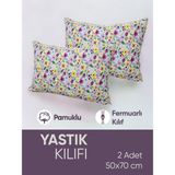 Piyes Home Pamuk Kumaşlı Penye Fermuarlı 2 Adet Yastık Kılıfı - Pembe - Beyaz - 50 x 70