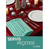 Piyes Home Yeşil Pamuk Saten Yılbaşı Temalı Servis Peçetesi Sunum Peçetesi Amerikan Servis 6'lı Kumaş Peçete – 45X45 cm - 45 x 45 cm