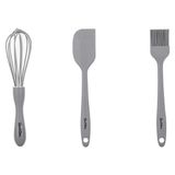 Piyop Gri Renkli Orta Boy 3lü Silikon Spatula,fırça ve Çırpıcı Seti