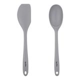 Piyop Gri Renkli Silikon Büyük Kaşık ve Spatula Seti