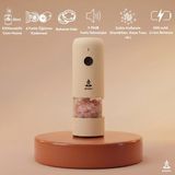 Pizen Windmill USB Şarjlı Otomatik Baharat Öğütücü LED Işıklı Ayarlanabilir Tuz Karabiber Değirmeni - Bej