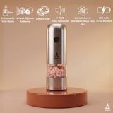 Pizen Windmill USB Şarjlı Otomatik Baharat Öğütücü LED Işıklı Ayarlanabilir Tuz Karabiber Değirmeni - Gümüş