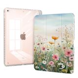 Piznernico iPad 9./8./7. Nesil için İnce Üç Katlı Kılıf, ipad Kılıfı 10,2 inç 2021/2020/2019 Kalem Tutuculu, Darbeye Dayanıklı Hybird Shell Şeffaf Arka Kapak, Suluboya Kır Çiçeği