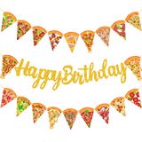Pizza Mutlu Yıllar Afiş Pizza Doğum Günü Partisi Süslemeleri Pizza Parti Malzemeleri Glitter Pizza Dilim Garland Çocuklar için Doğum Günü Süslemeleri Pizza Tema Doğum Günü Partisi Bebek Duş