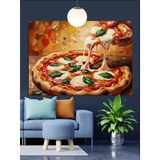 Pizza Taze Fesleğen Mozzarella Dekoratif Kanvas - Mdf Ahşap Tablo