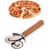 Pizza ve Hamur Kesici – Ahşap Saplı Çift Bıçaklı Paslanmaz Çelik, Düz ve Tırtıklı Bıç - Çok Renkli