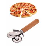 Pizza ve Hamur Kesici – Ahşap Saplı Çift Bıçaklı Paslanmaz Çelik, Düz ve Tırtıklı Bıçaklı Dilimleyici | Profesyonel Mutfak Aracı