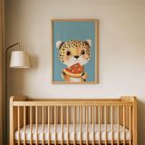 Pizza Yiyen Leopar Çocuk Odası Duvar Posteri Çerçeveli Tablo Duvar Dekorasyonu - 21 x 30 - Ahşap Çerçeveli