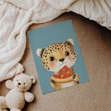 Pizza Yiyen Leopar Çocuk Odası Duvar Posteri Çerçeveli Tablo Duvar Dekorasyonu - 30 x 40 - Çerçevesiz Poster