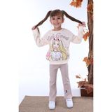 Pjk2i Barbie Desenli Bej Fitilli Taytlı 2 Ip %100 Pamuk Kız Çocuk Takımı 3-10 Yaş 7226-B - 3 - 4 Yaş