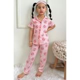 Pjkö Geyikcik Desenli Pembe Kısa Kollu Önden Düğmeli Kız Çocuk Pijama Takımı 4-12 Yaş 541K-P - 5 - 6 Yaş