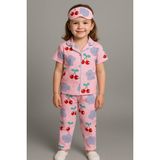 Pjkö Kiraz Desenli Pembe Kısa Kollu Önden Düğmeli Kız Çocuk Pijama Takımı 4-12 Yaş 577K - 5 - 6 Yaş