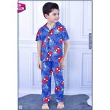 Pjkö Örümcek Adam Desenli Mavi Kısa Kollu Önden Düğmeli Erkek Çocuk Pijama Takımı 4-12 Yaş 709K - 7 - 8 Yaş