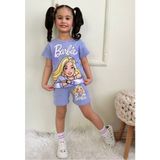 Pjkskt Barbie Desenli Lila Şortlu Kız Çocuk Kısa Kol Takım 7565-L - 4 - 5 Yaş - Karışık