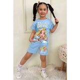Pjkskt Barbie Desenli Mavi Şortlu Kız Çocuk Kısa Kol Takım 7565-M - 5 - 6 Yaş - Karışık
