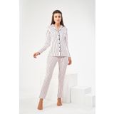 PJS 22447 Kadın Çizgili Düğmeli Pijama Takım