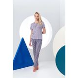Pjs 24157 Kadın Çizgili Patlı Kısa Kol Pijama Takım