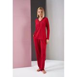 Pjs 26001 Kadın Saten Düğmeli Yaka Cepli Uzun Kollu Pijama Takım
