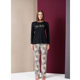 Pjs 26020 Kadın Love Yourself Yuvarlak Yaka Leopar Desen Uzun Kol Pijama Takım