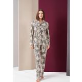 Pjs 26021 Kadın Önden Düğmeli Patlı Leopar Desenli Uzun Kollu Pijama Takım