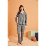 Pjs Kadın Antrasit Uzun Kol Pijama Takımı,%100 Polyester, 44 Beden