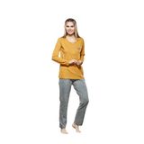 PJS Kadın Hardal %95 Pamuk Uzun Kol Pijama Takımı (Hardal, 40)